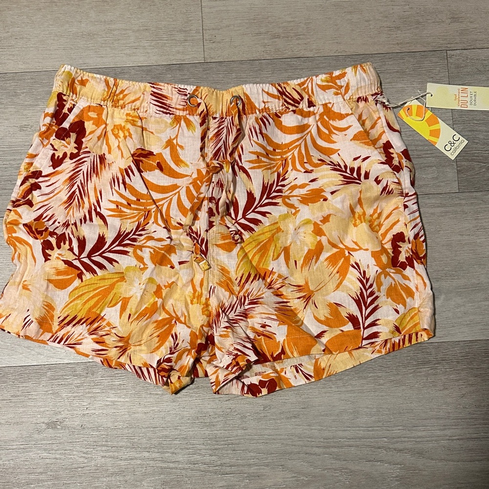 C.C Women's Floral Print Shorts - Orange and Red
